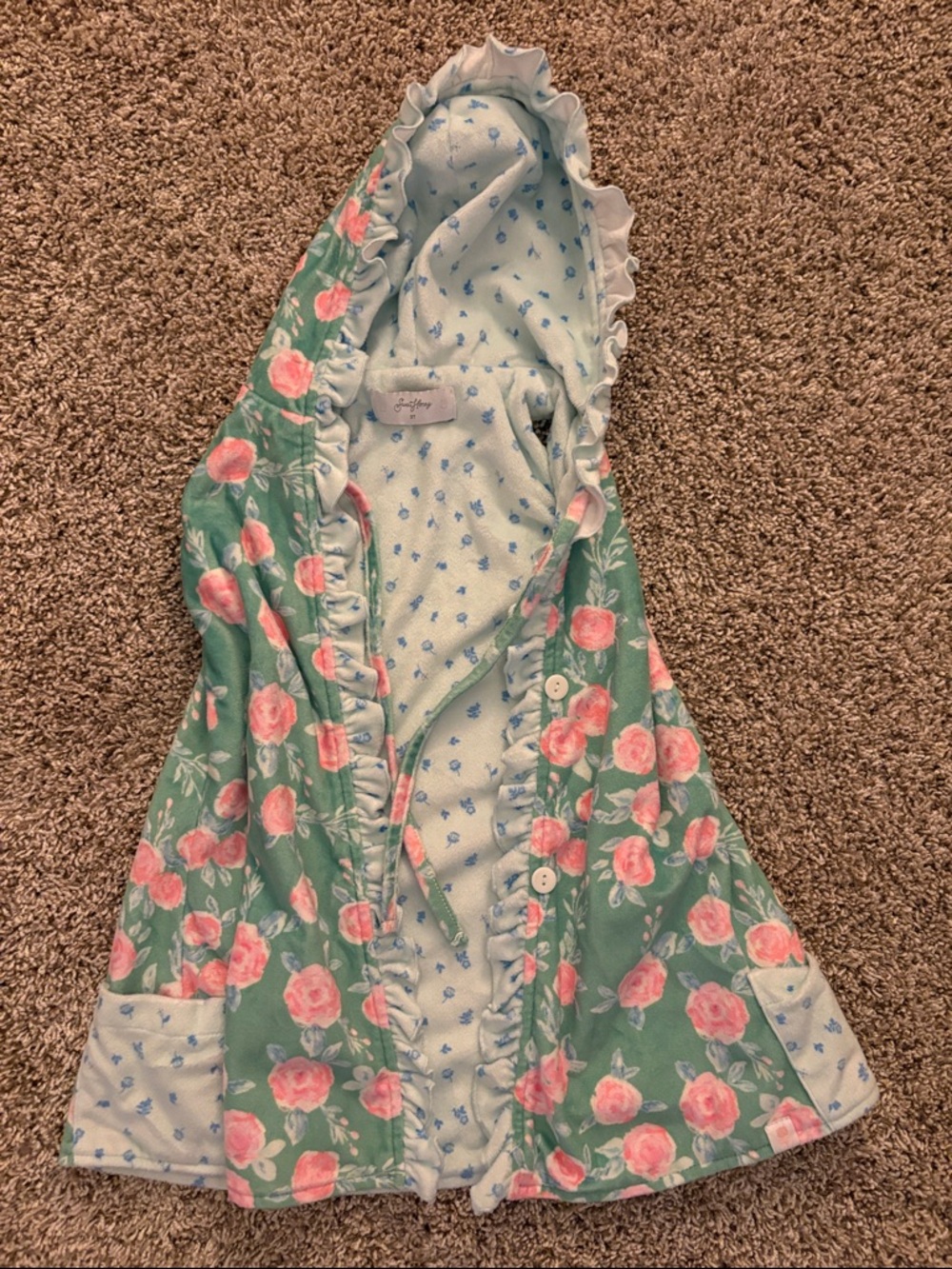 SweetHoney Girls Green Floral Swim Coverup with Pink Roses